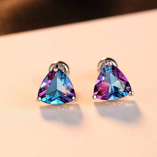 Rainbow Tourmaline Stud Earrings in 925 Sterling Silver