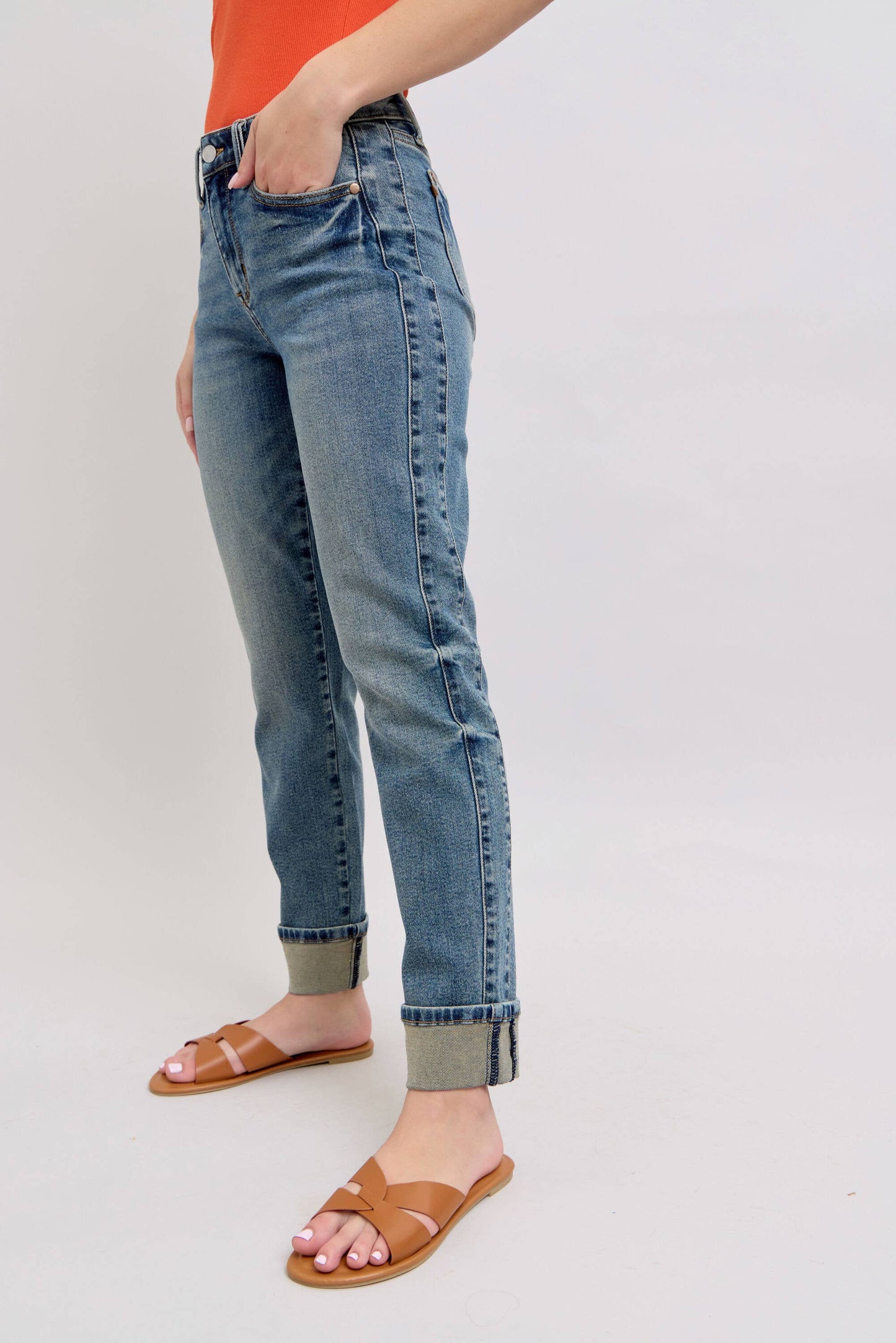 Mid Rise Vintage Wash SS Panel & Double Roll Cuff BF