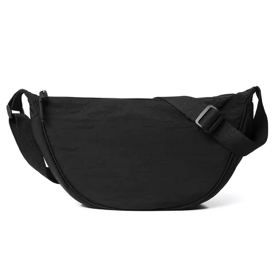 Round Nylon Crossbody Bag - Black