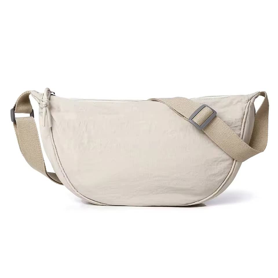 Round Nylon Crossbody Bag - Beige
