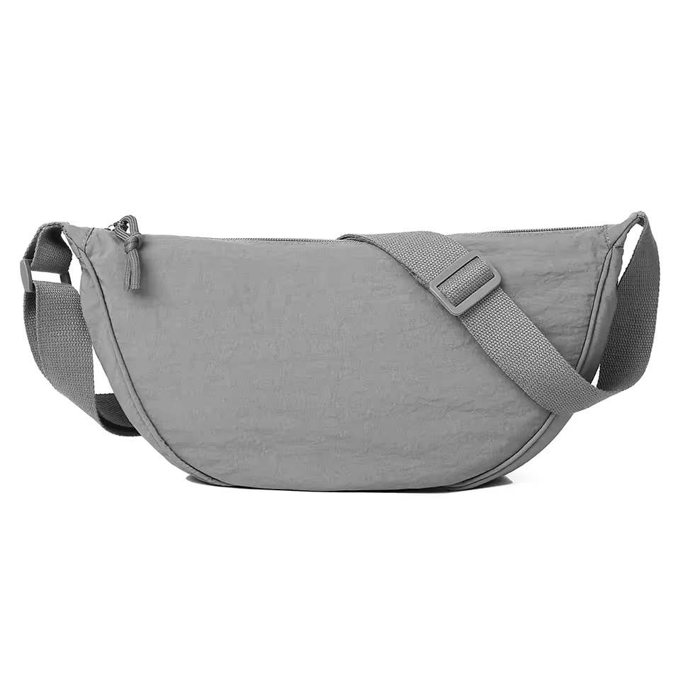 Round Nylon Crossbody Bag - Gray