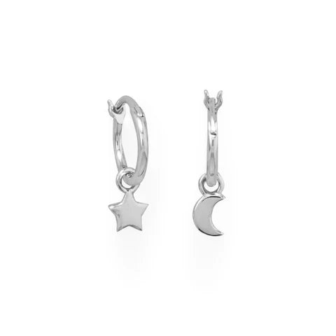Moon and Star Charm Hoop Earrings