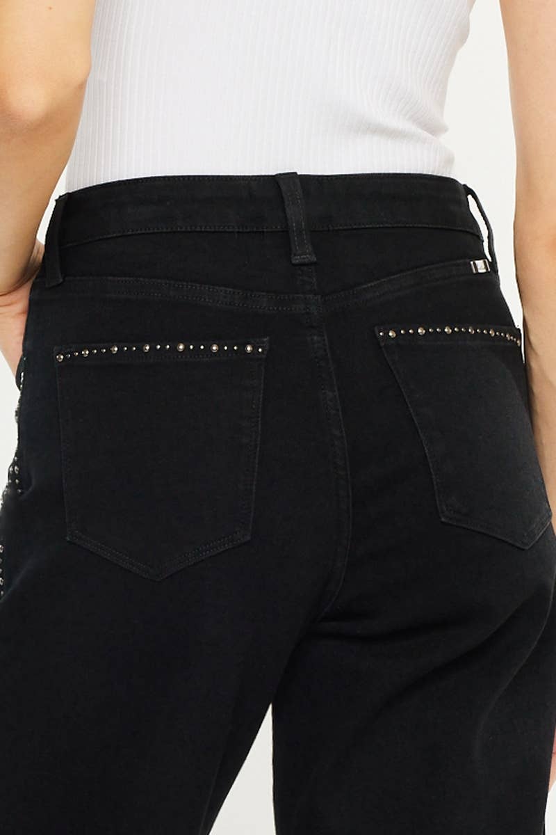 Kancan HIGH RISE CROP WIDE LEG JEANS: BLACK