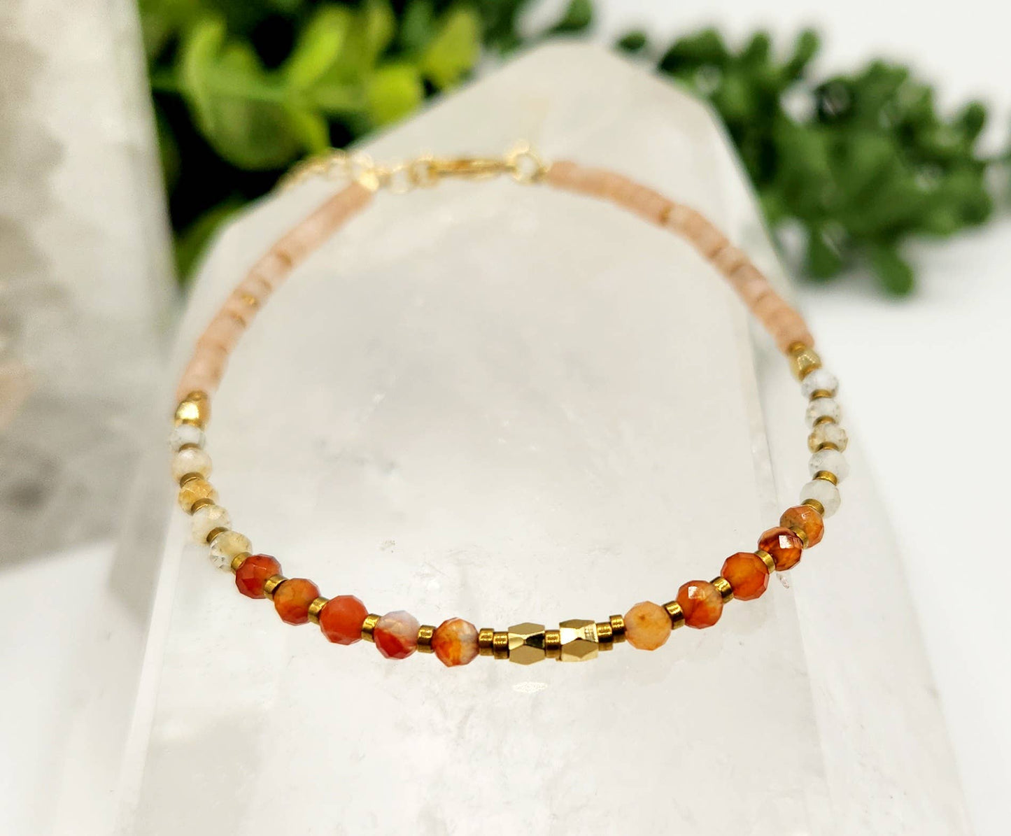 ENERGY BOOST-Carnelian/Citrine/Sunstone 3mm Bracelet w/Clasp