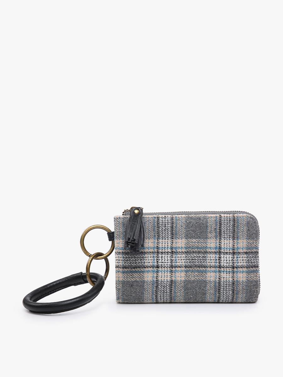 Liv Plaid Bangle Wristlet/Wallet: Grey/Ivory/Teal