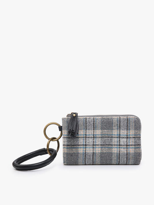 Liv Plaid Bangle Wristlet/Wallet: Grey/Ivory/Teal