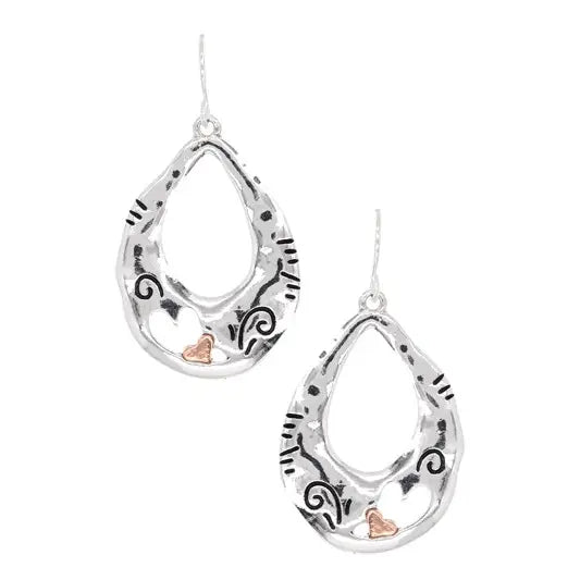 Cute Heart Teardrop Metal Dangle Earrings