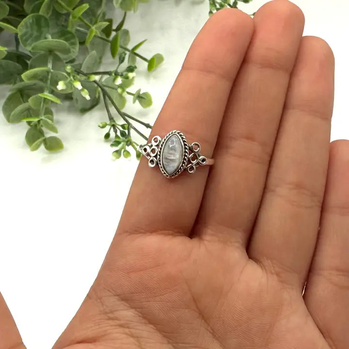 Rainbow Moonstone Gemstone 925/Sterling Silver Ring sz 8