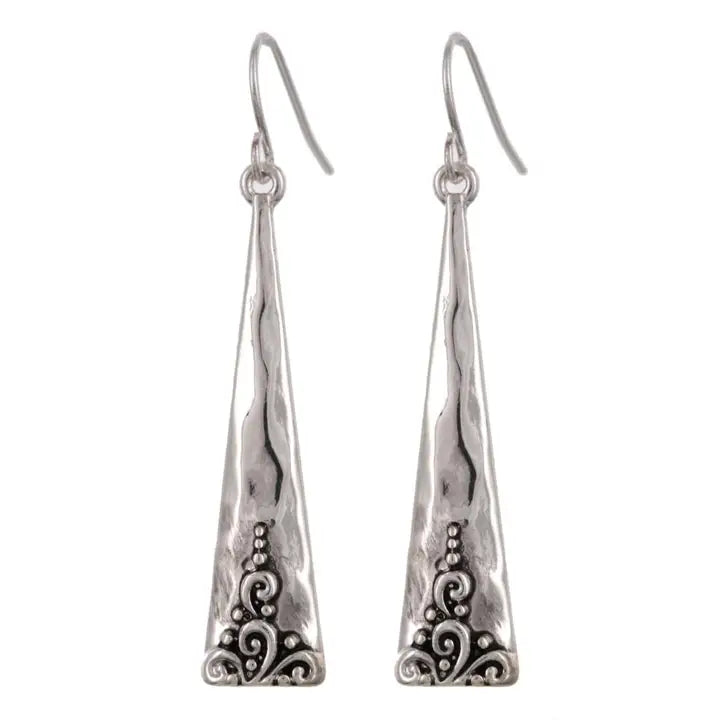 Antique Silver Embossed Filigree Metal Earrings