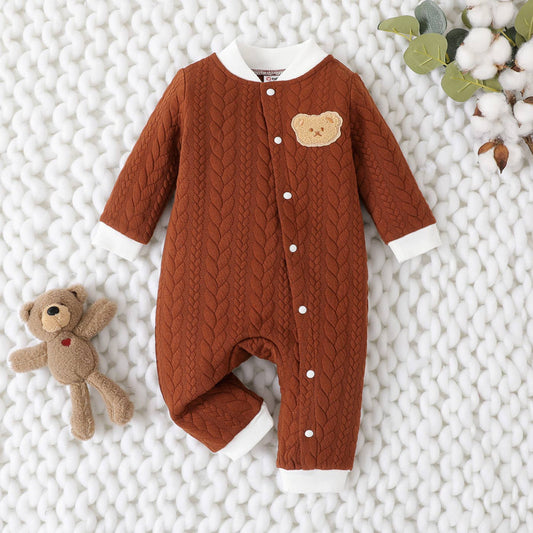 Baby Bear Knit Jumpsuit Onesie: Brown / 12-18M