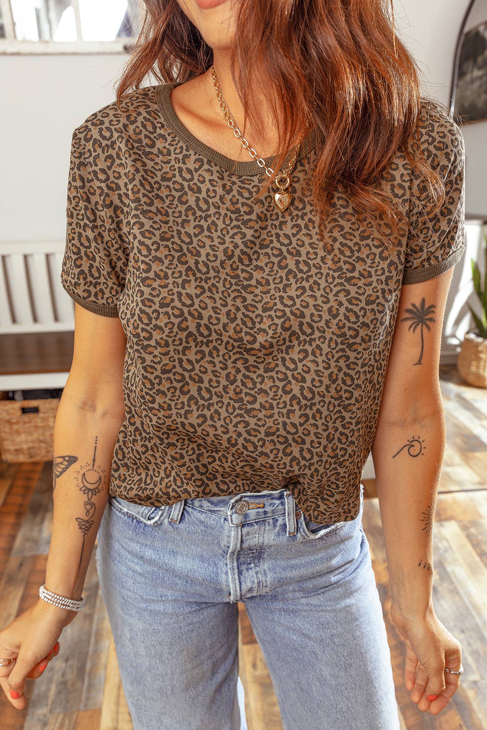 Plus Khaki Fierce Leopard Crew Neck T Shirt
