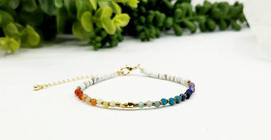 CHAKRA-3mm Faceted Gemstone Bracelet with Gold Color Clasp