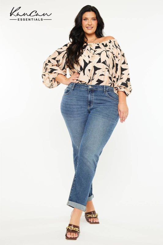 PLUS KAN CAN MID RISE SLIM BOYFRIEND DARK WASH