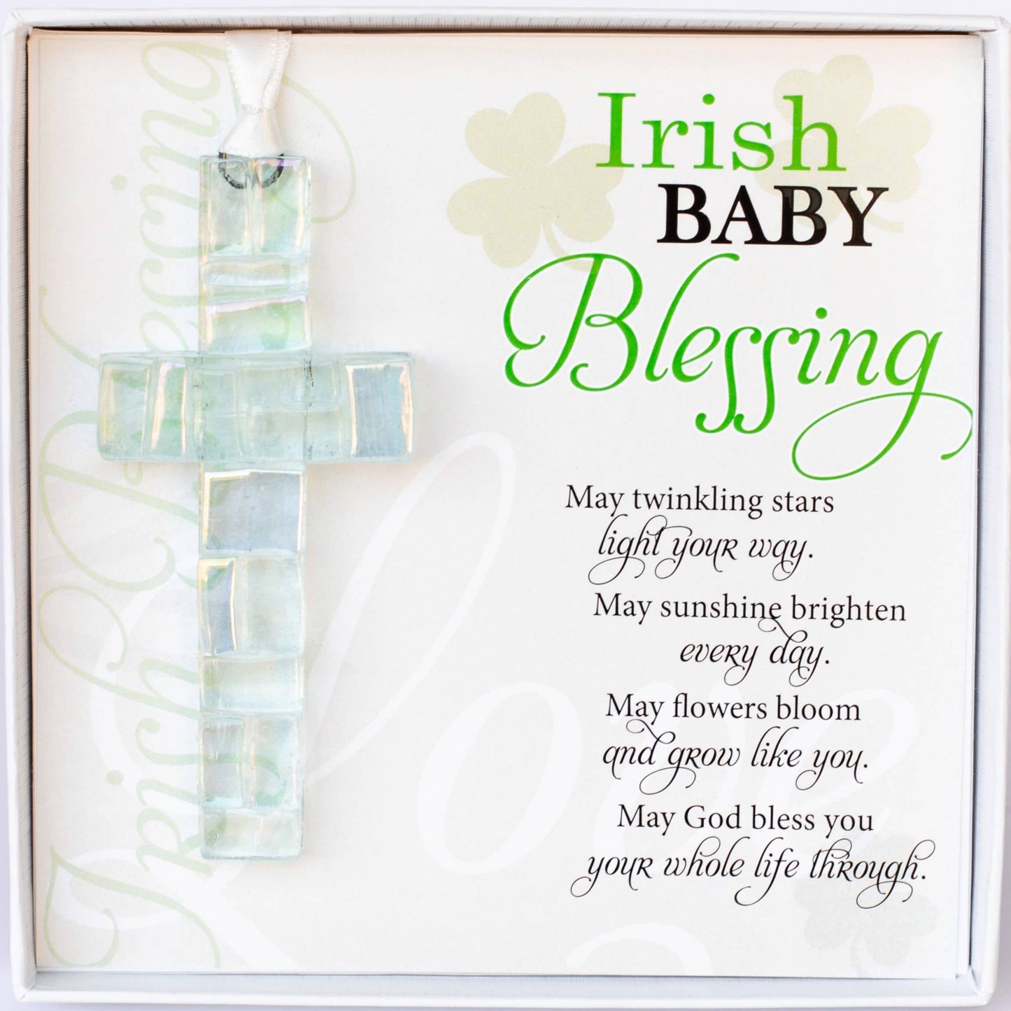 Irish Baby Gift Blessing Card & Mosaic Glass Cross
