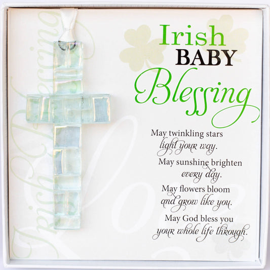 Irish Baby Gift Blessing Card & Mosaic Glass Cross