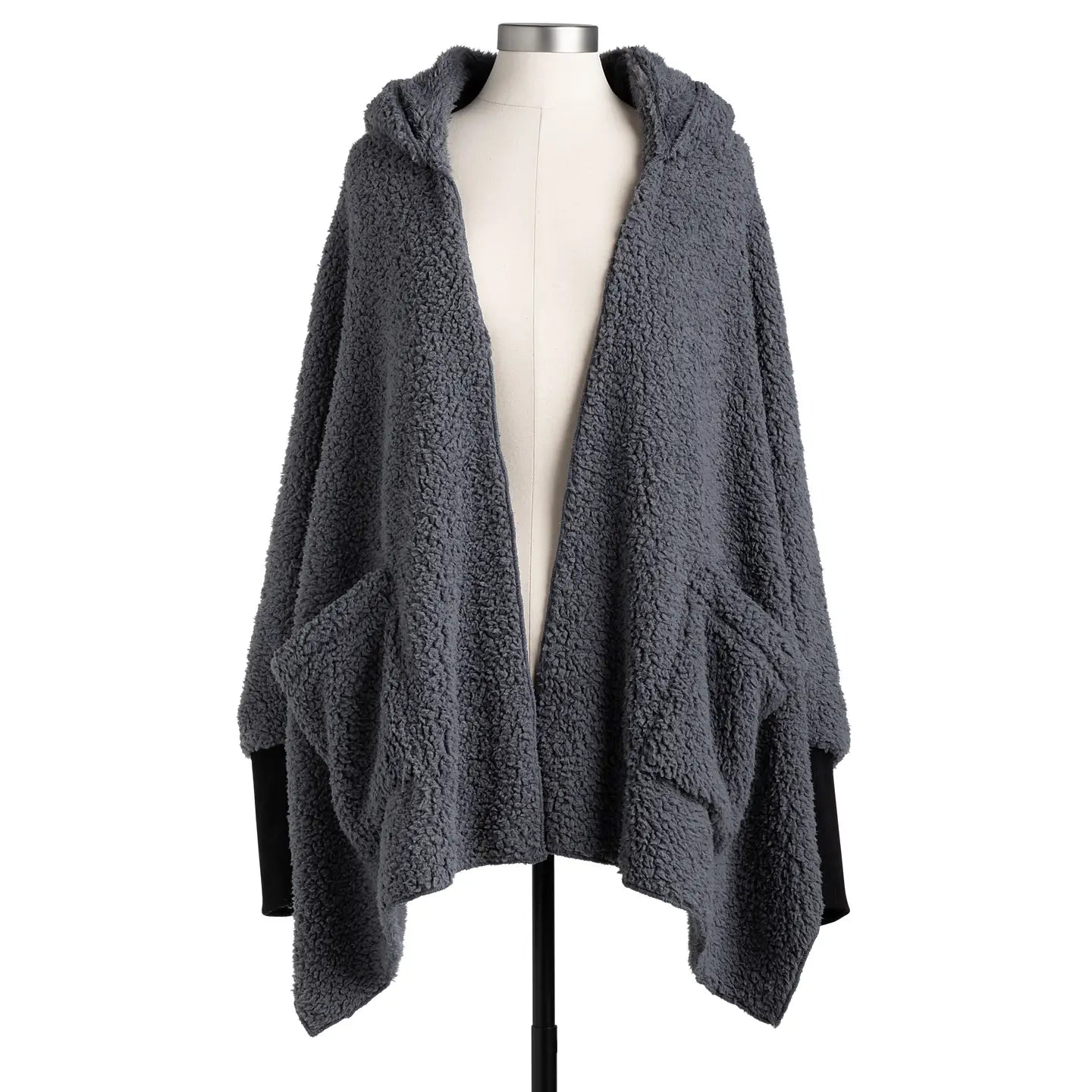 Sherpa Hooded Wrap with Cuffs - Charcoal