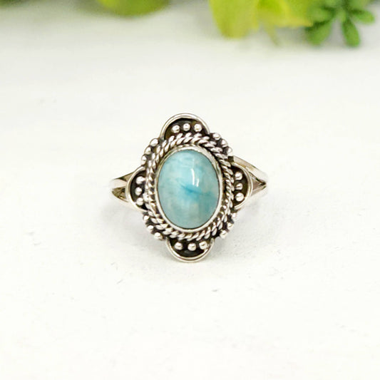 Larimar Semi-Precious Gemstone Sterling Silver (925)--Ring Size 8