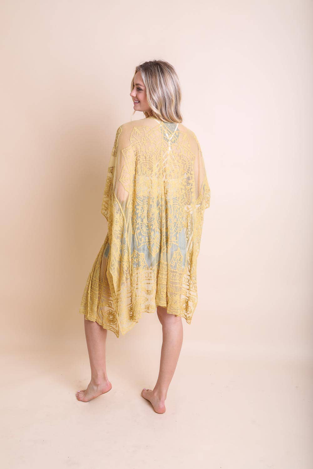 Lightweight Layering Mandala Kimono Cover-Up: Mustard