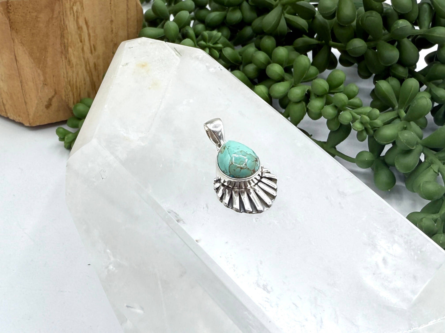 Turquoise Tear Drop Cabochon Gem Pendant-Sterling Silver/925