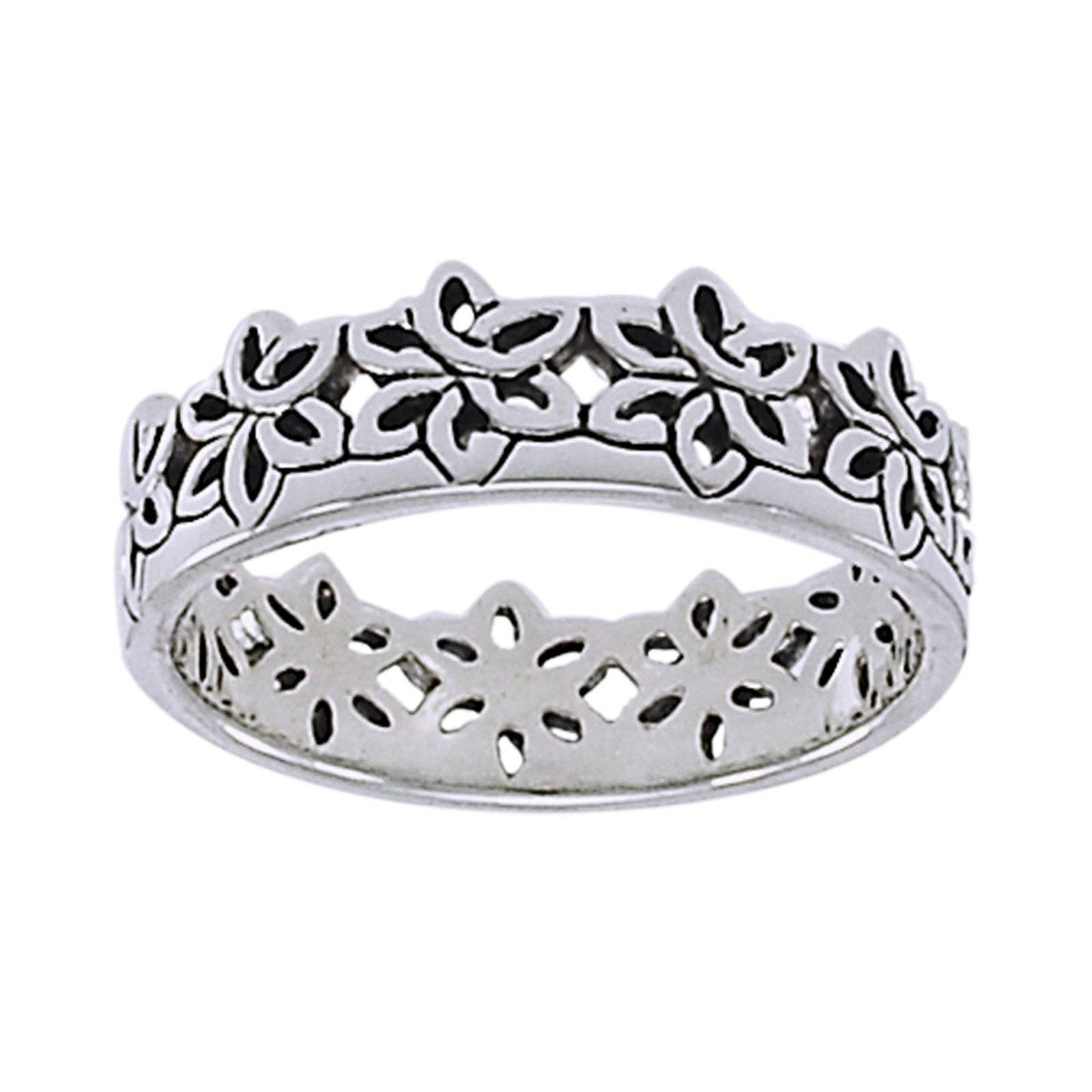 Celtic Flower Crown Sterling Silver Band Ring: Size 10
