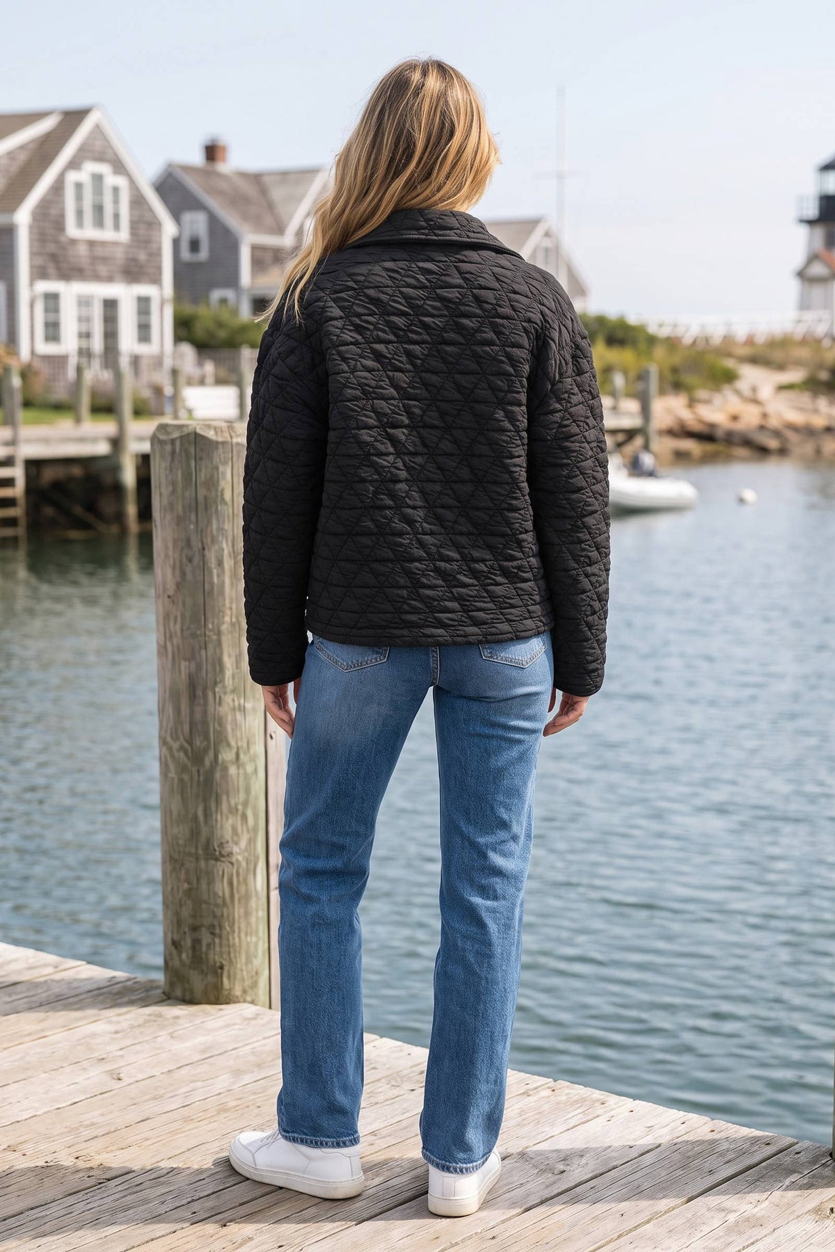 Quilted Snap Front Jacket: Black