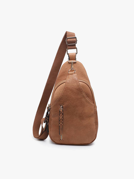 Nikki Dual Compartment Crossbody Sling Bag: Caramel