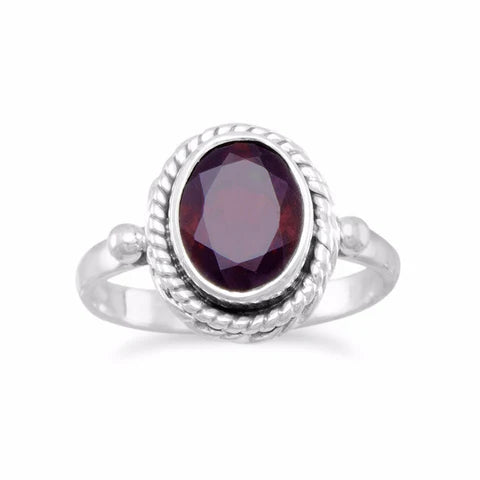 Faceted Garnet Ring with Rope Edge size 7