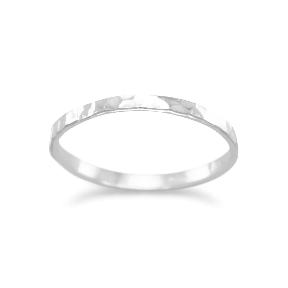 Thin Polished Hammered Band Ring