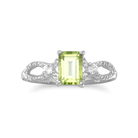 Rhodium Plated Peridot and White Topaz Ring Size 8