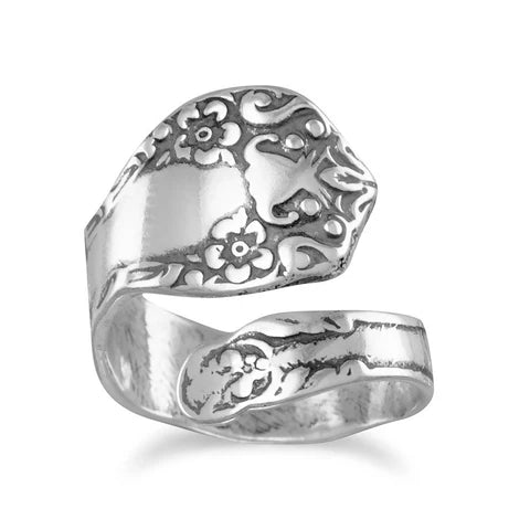 Oxidized Floral Spoon Ring