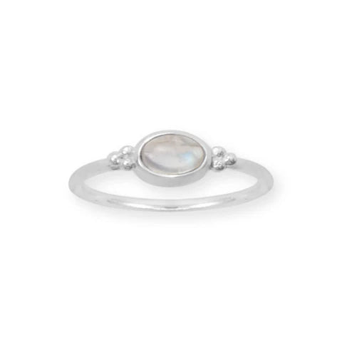 Dainty Oval Rainbow Moonstone Ring Size 8