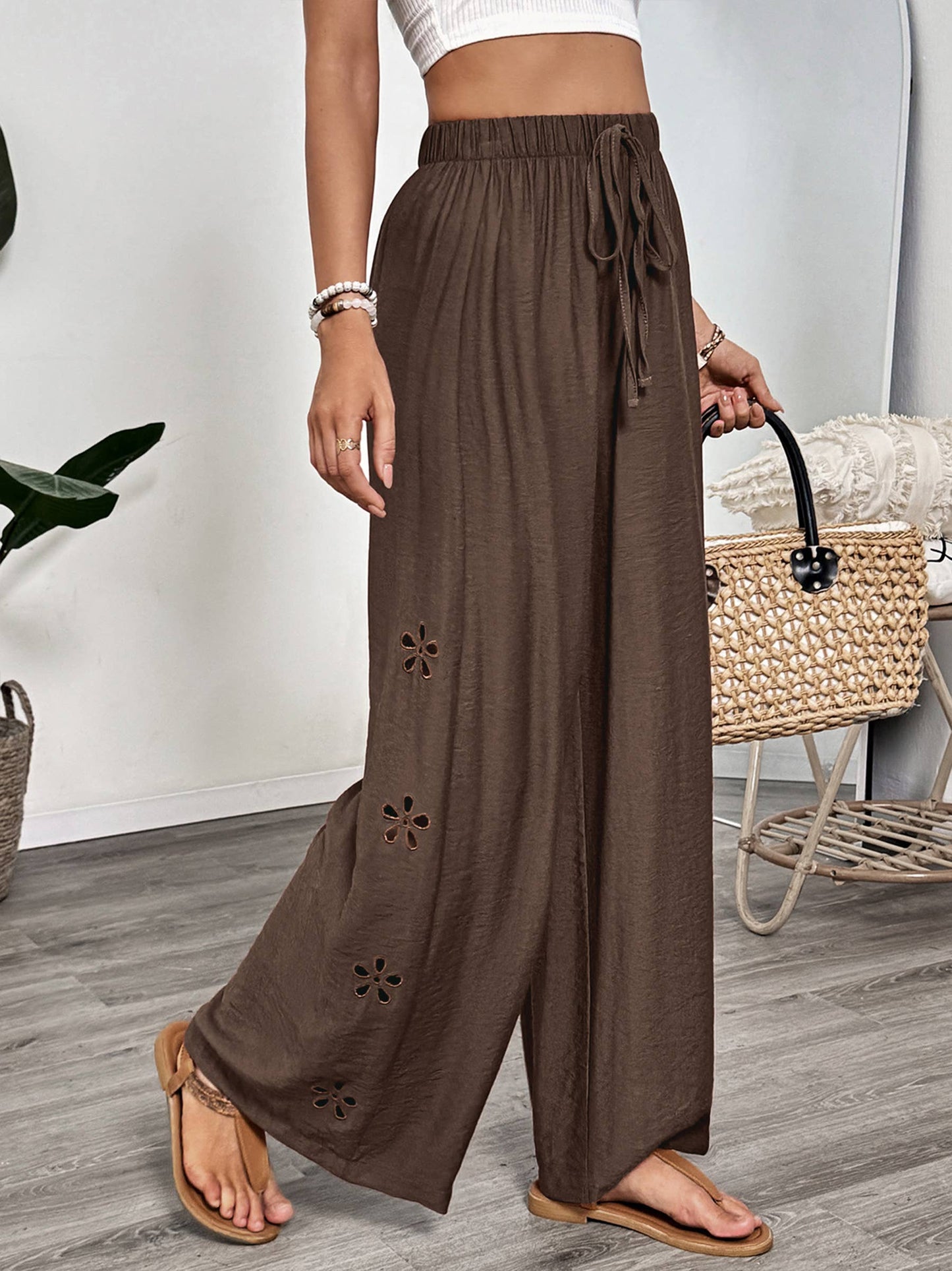 Loose Wide Leg Pants: Brown
