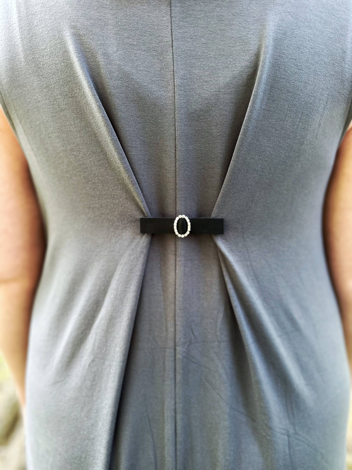 Black Leather & Rhinestones Cinch Clip for Dresses