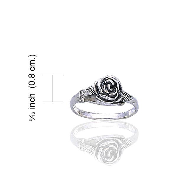 Small Sterling Silver Detailed Rose Flower Ring: Size 4