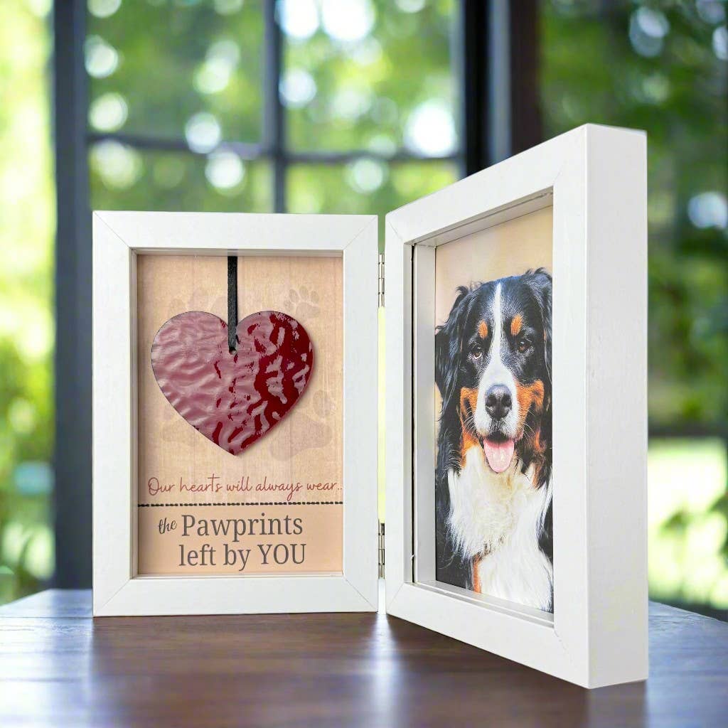 Pawprints Left By You Memorial Frame w/ Glass Heart 8108