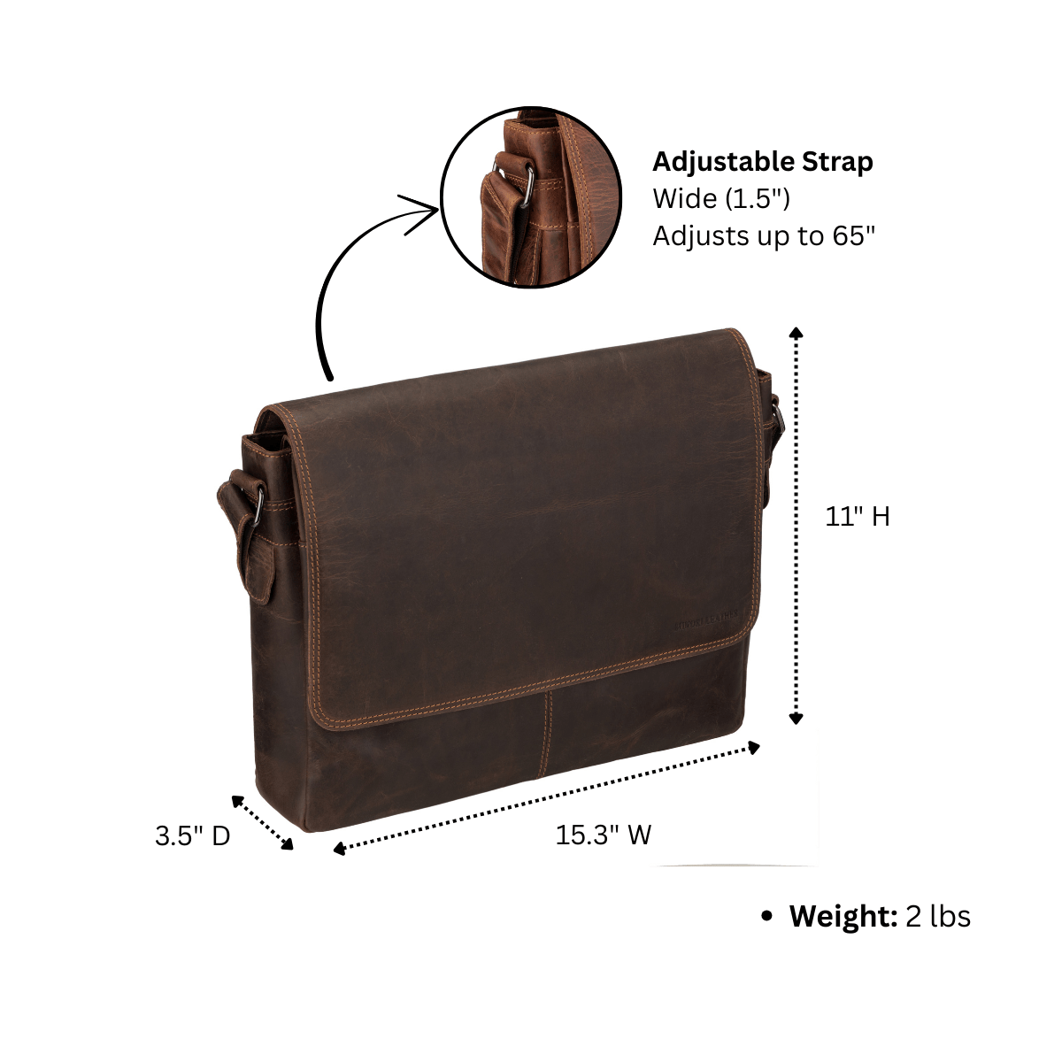 Richmond Full Grain Leather Laptop Messenger Bag 16 Inch for Men,  Work Bag, Brown