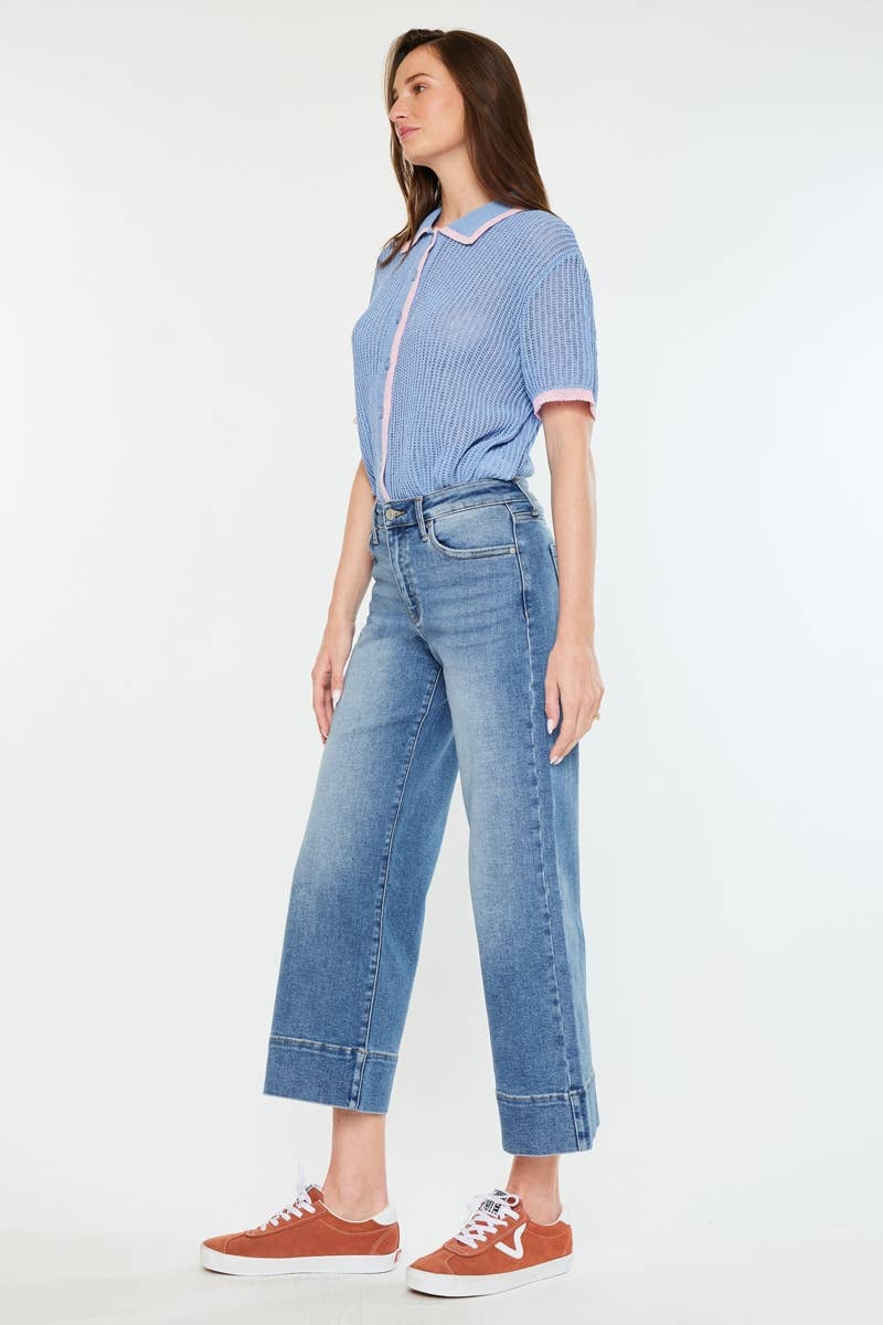 HIGH RISE CROP WIDE JEANS: MEDIUM WASH