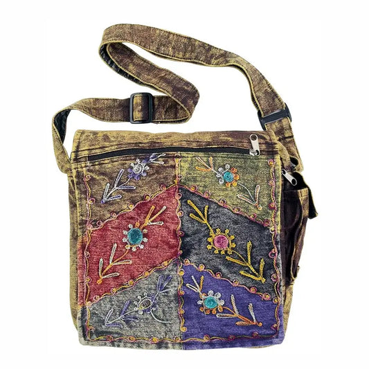 Stonewashed Embroidered Crossbody Bag
