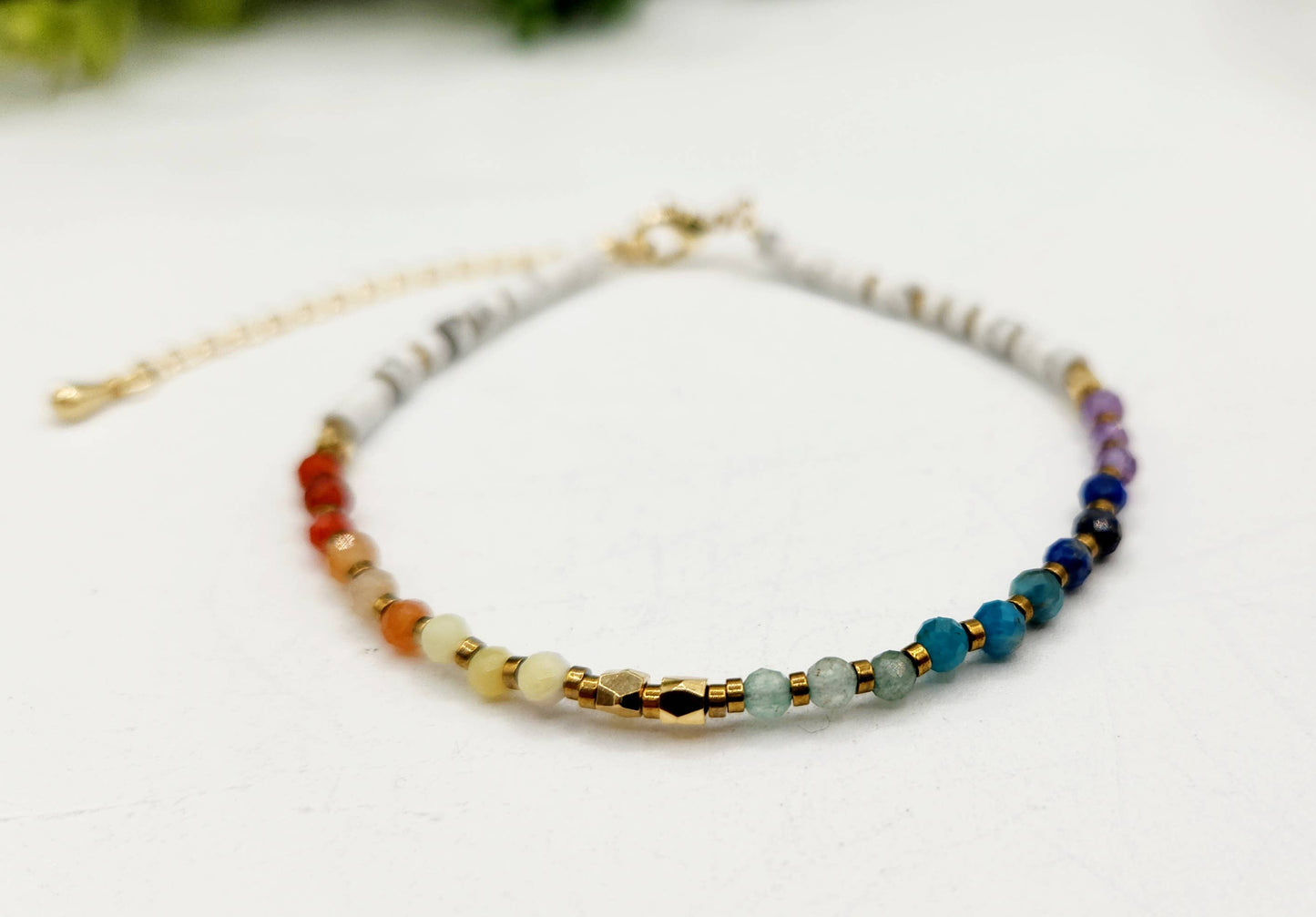 CHAKRA-3mm Faceted Gemstone Bracelet with Gold Color Clasp