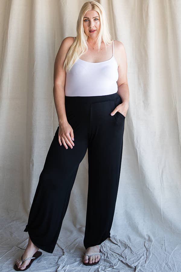 PLUS Side Slit Ankle Tie Pants : Black