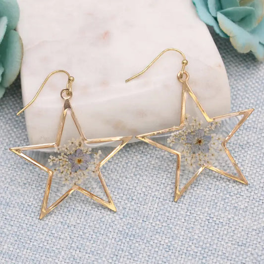 Gold Star Dried Flower Earrings