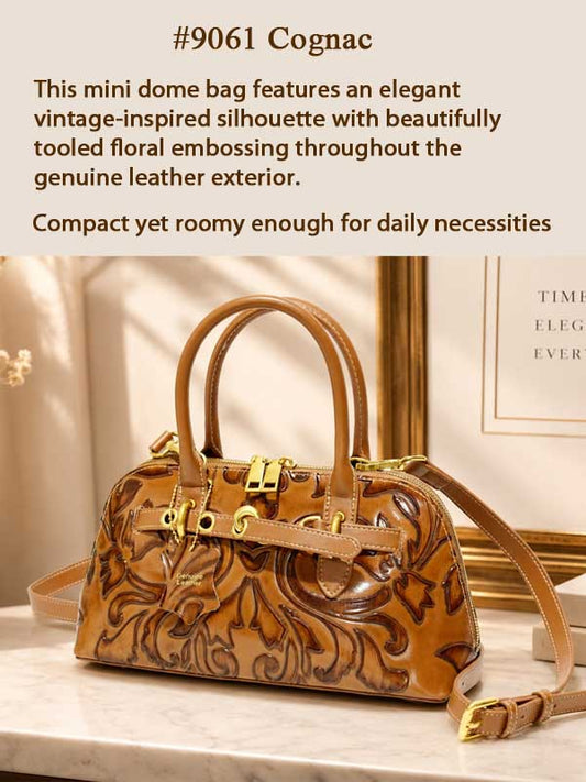 Zuri Tooled Genuine Leather Mini Dome Bag - Cognac
