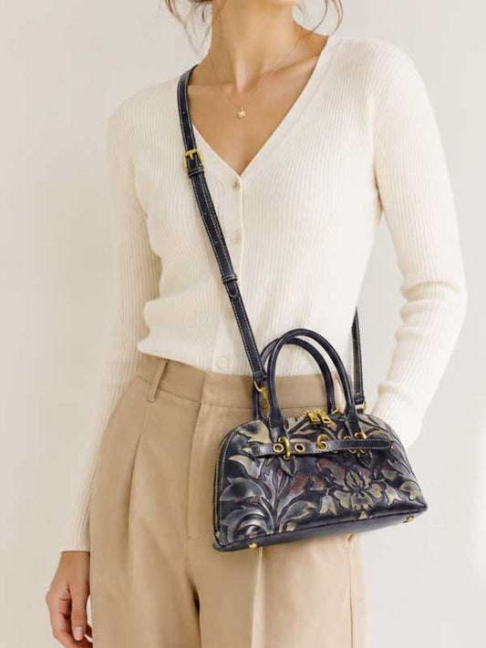 Zuri Tooled Genuine Leather Mini Dome Bag - Cognac, photo 2 of 3
