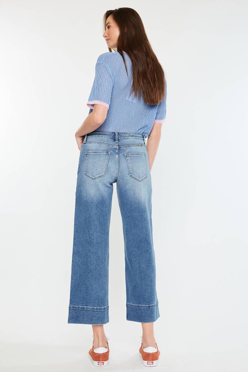 HIGH RISE CROP WIDE JEANS: MEDIUM WASH