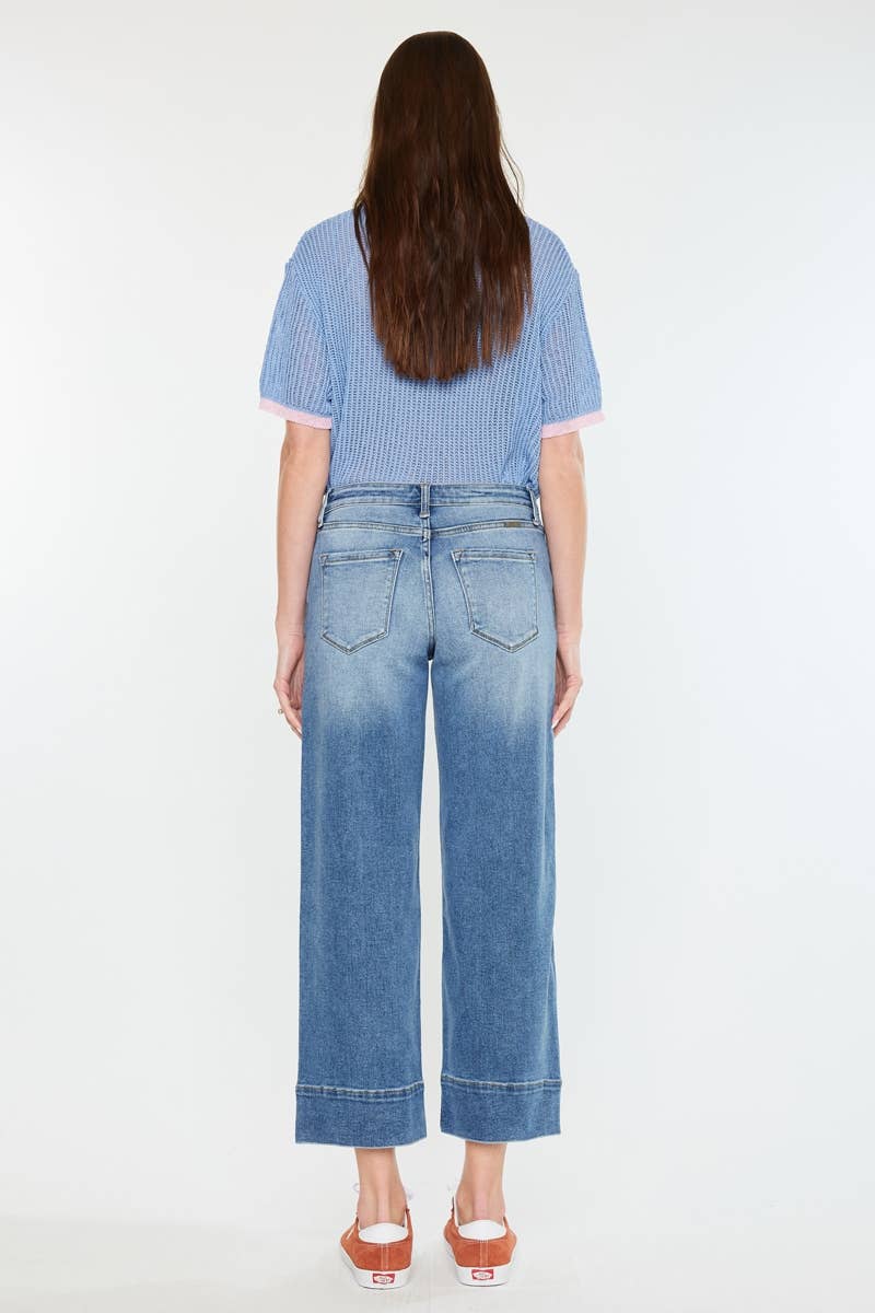 HIGH RISE CROP WIDE JEANS: MEDIUM WASH