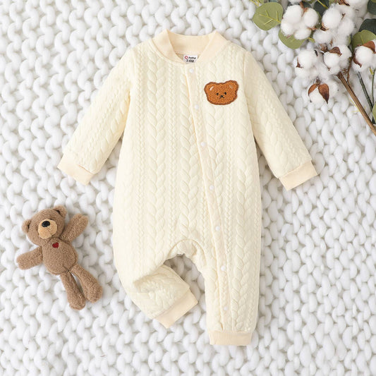 Baby Bear Knit Jumpsuit Onesie: Apricot / 3-6M