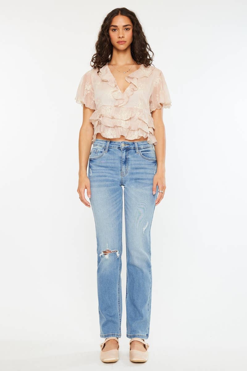 KAN CAN HIGH RISE SLIM STRAIGHT JEANS-MEDIUM WASH