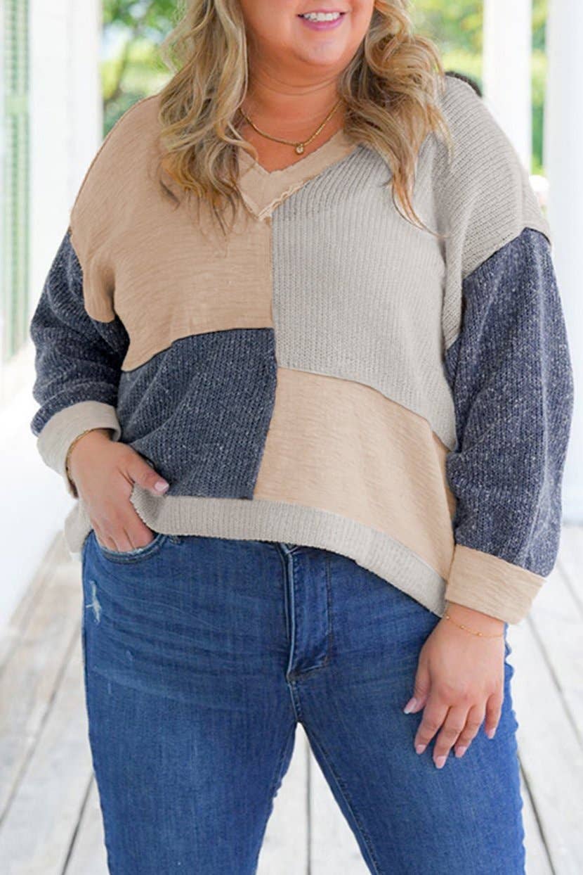 Plus Size Textured Patchwork Reverse Seam Top: Ashleigh Blue