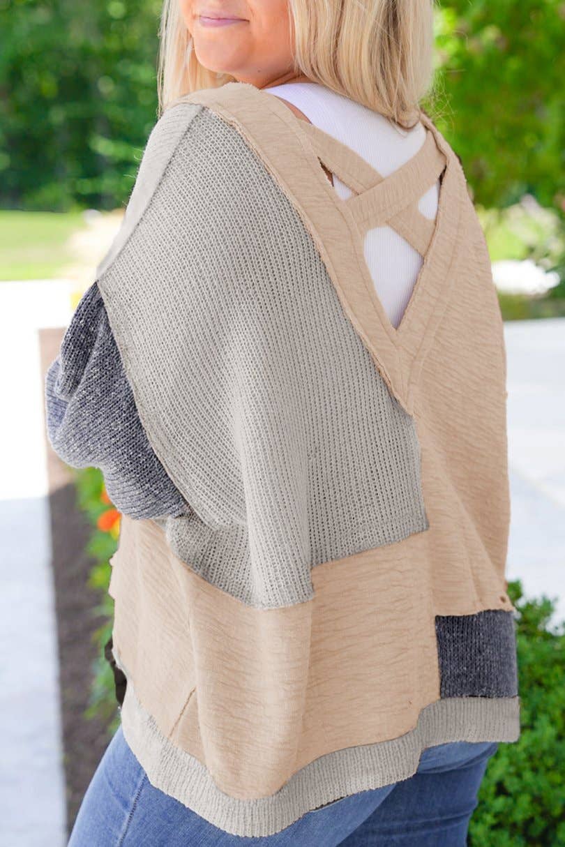 Plus Size Textured Patchwork Reverse Seam Top: Ashleigh Blue