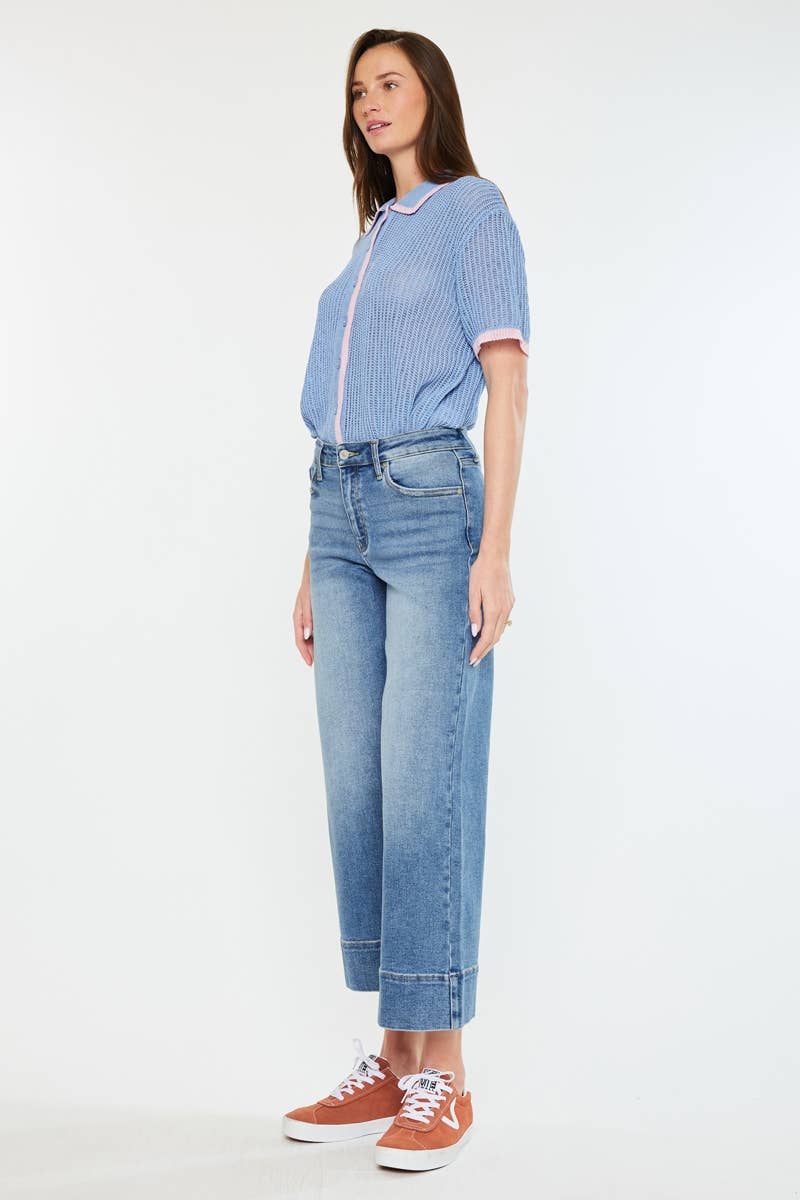 HIGH RISE CROP WIDE JEANS: MEDIUM WASH